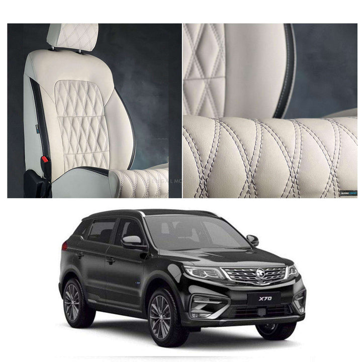 Proton X70 Diamond Cut Beige Black Seat Covers - Model 2021-2024