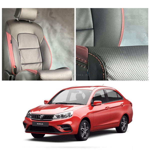 Proton Saga Breathable Black Red Seat Covers - Model 2021-2024