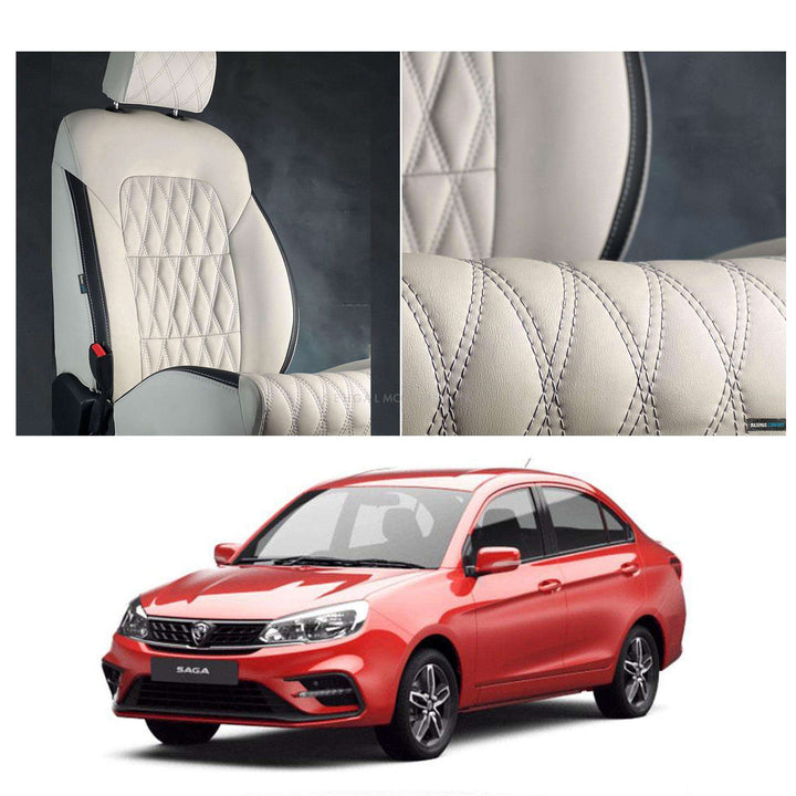 Proton Saga Diamond Cut Beige Black Seat Covers - Model 2021-2024