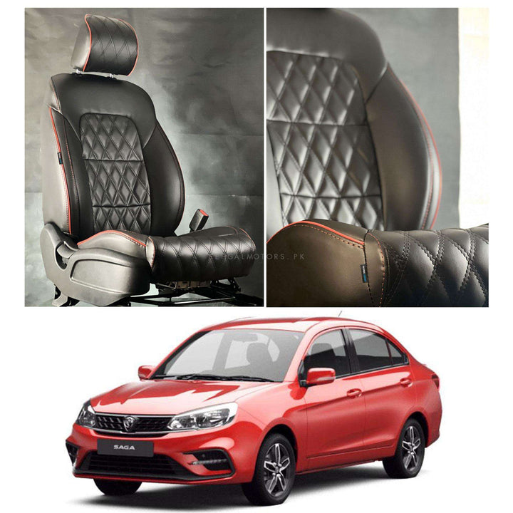 Proton Saga Diamond Cut Black Red Seat Covers - Model 2021-2024