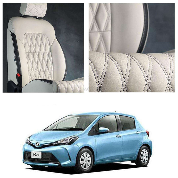 Toyota Vitz Diamond Cut Beige Black Seat Covers - Model 2014-2021