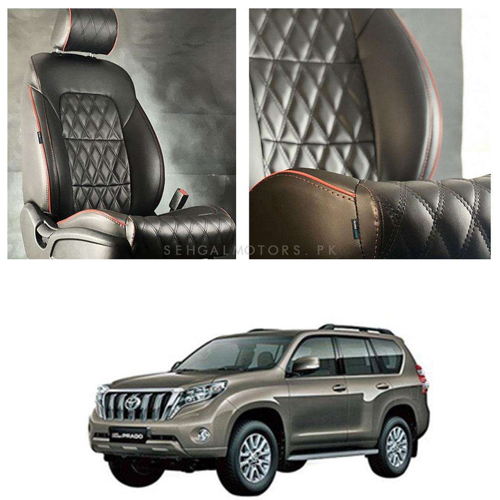 Toyota Prado Diamond Cut Black Red Seat Covers - Model 2009-2018