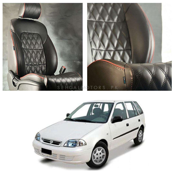 Suzuki Cultus Diamond Cut Black Red Seat Covers - Model 2007-2017