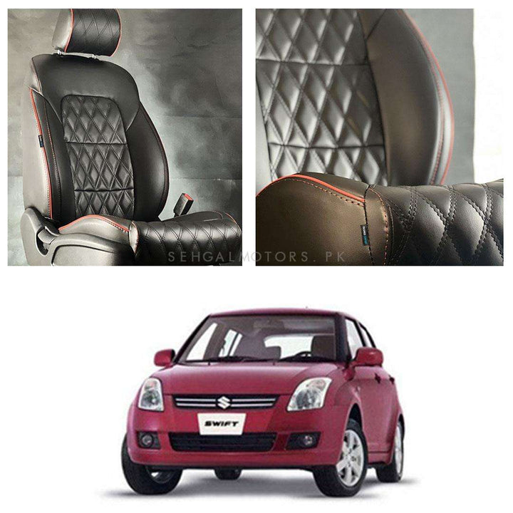 Suzuki Swift Diamond Cut Black Red Seat Covers - Model 2010-2018