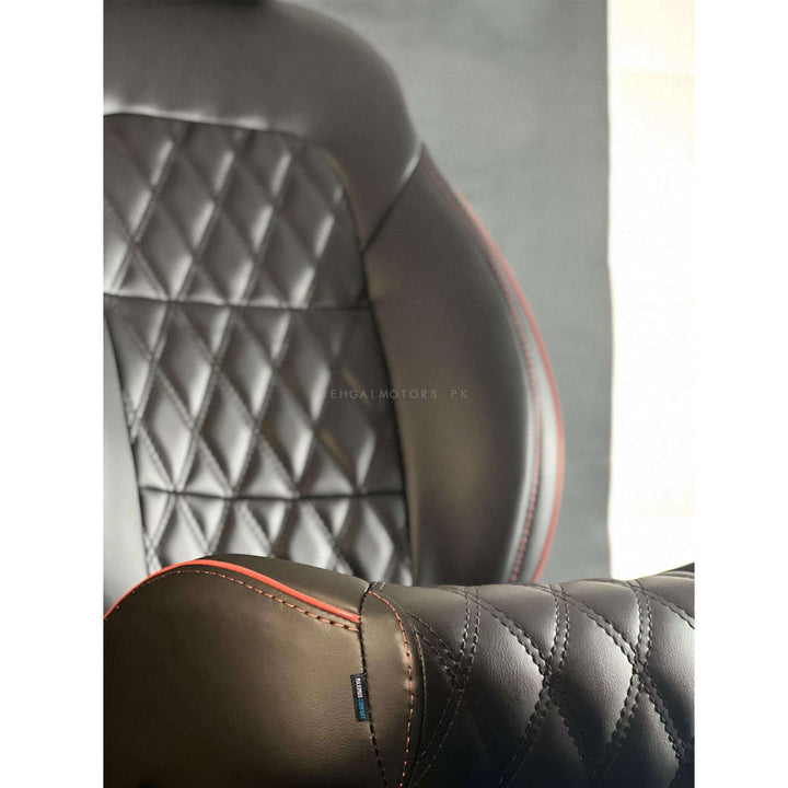 Honda City Diamond Cut Black Red Seat Covers - Model 2017-2020