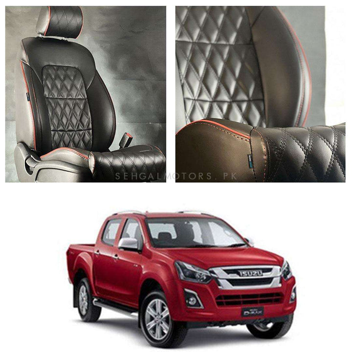 Isuzu D-Max Diamond Cut Black Red Seat Covers - Model 2018-2021