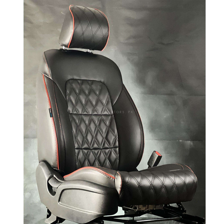 KIA Sorento Diamond Cut Black Red Seat Covers - Model 2021-2024