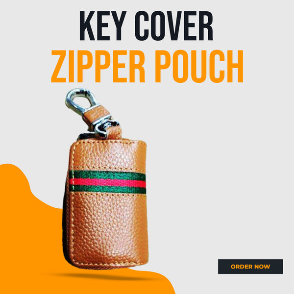 Universal Zipper Matte Leather Key Cover Pouch Mustard with Keychain Ring