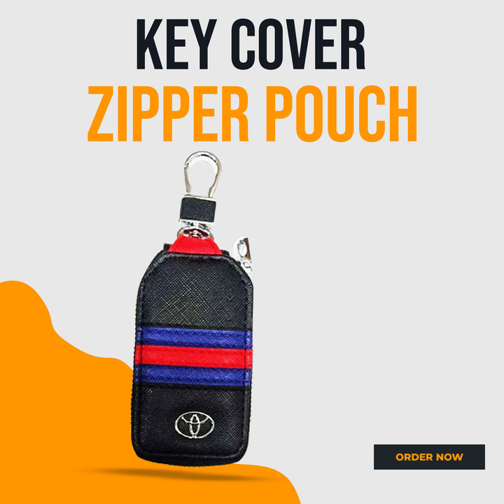 Toyota Zipper Jeans Key Cover Pouch Black With Red Blue Strip Keychain Ring