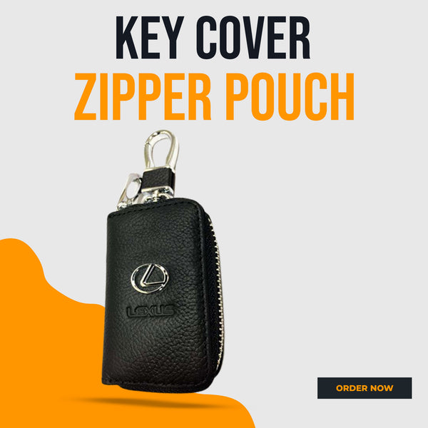 Lexus Zipper Matte Leather Key Cover Pouch Black with Keychain Ring