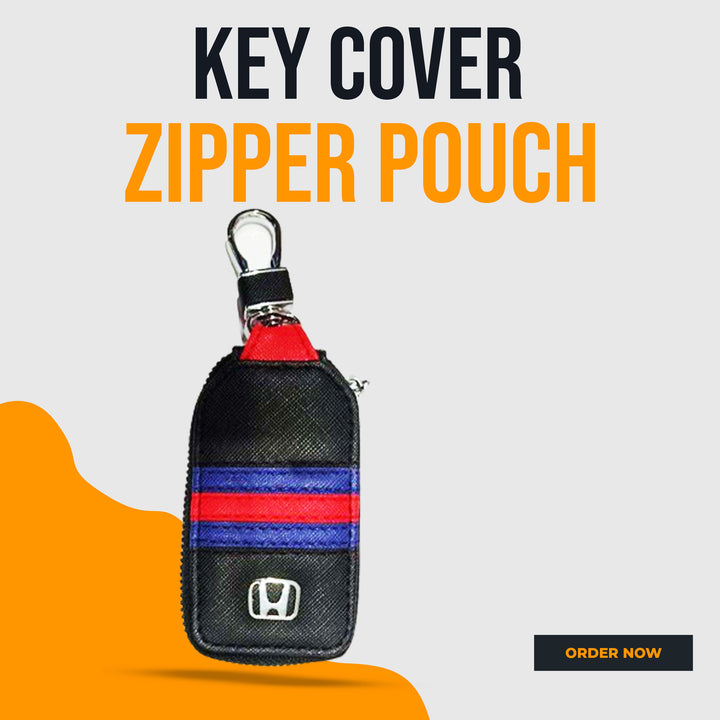 Honda Zipper Jeans Key Cover Pouch Black With Red Blue Strip Keychain Ring