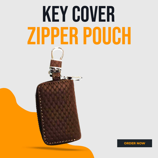 Universal Zipper Leather Key Cover Brown Style B Pouch