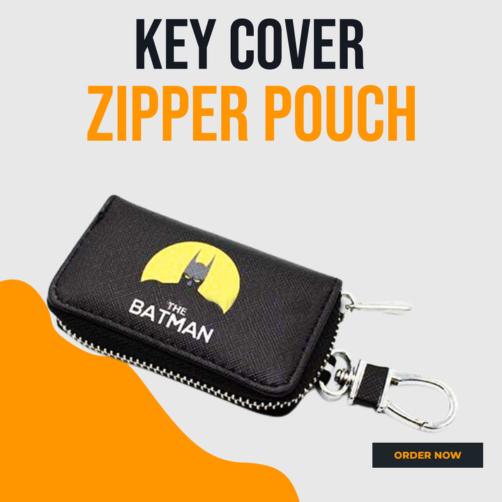 Batman Zipper Matte Leather Key Cover Pouch V2 with Keychain Ring