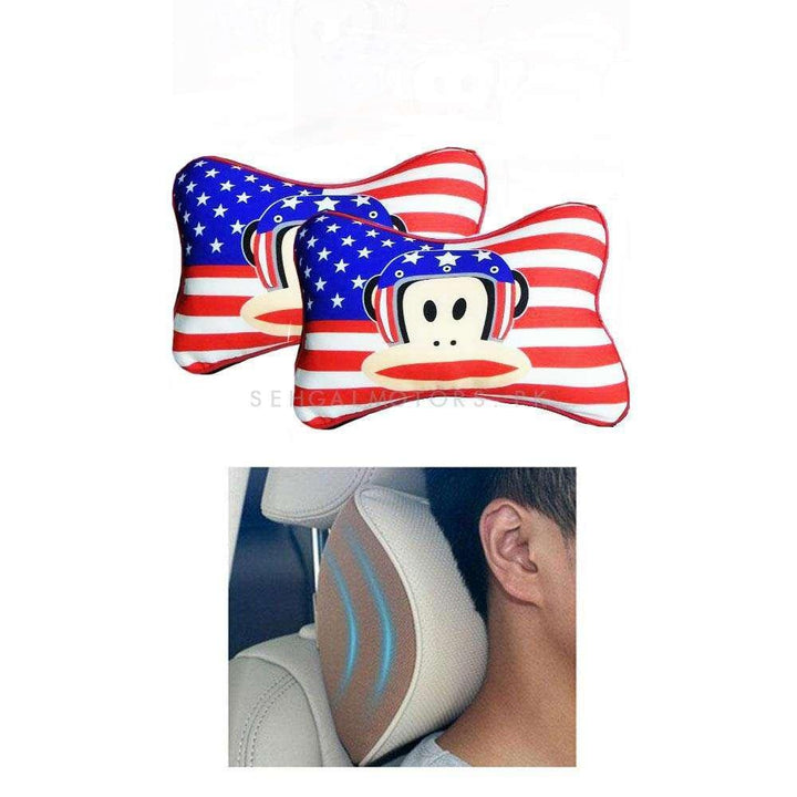 American Flag Style Neck Rest Pillow - Pair - Car Seat Headrest Memory Cotton Soft Breathable Pillow Neck Support Cushion SehgalMotors.pk