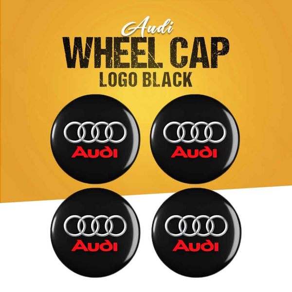 Audi Wheel Cap Logo Black - 4 pieces - Center Hub Badge SehgalMotors.pk
