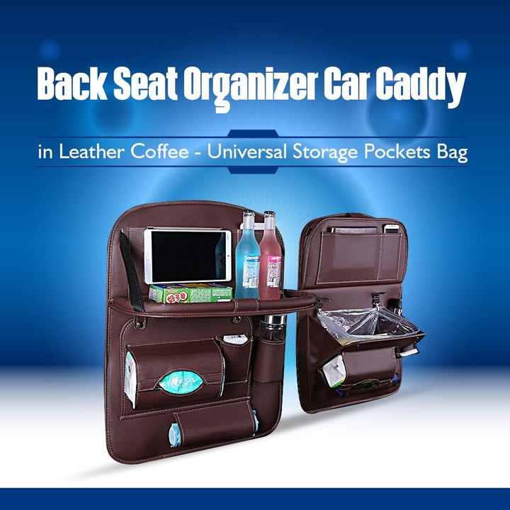 Back Seat Organizer Car Caddy in Leather Coffee - Universal Storage Pockets Bag SehgalMotors.pk