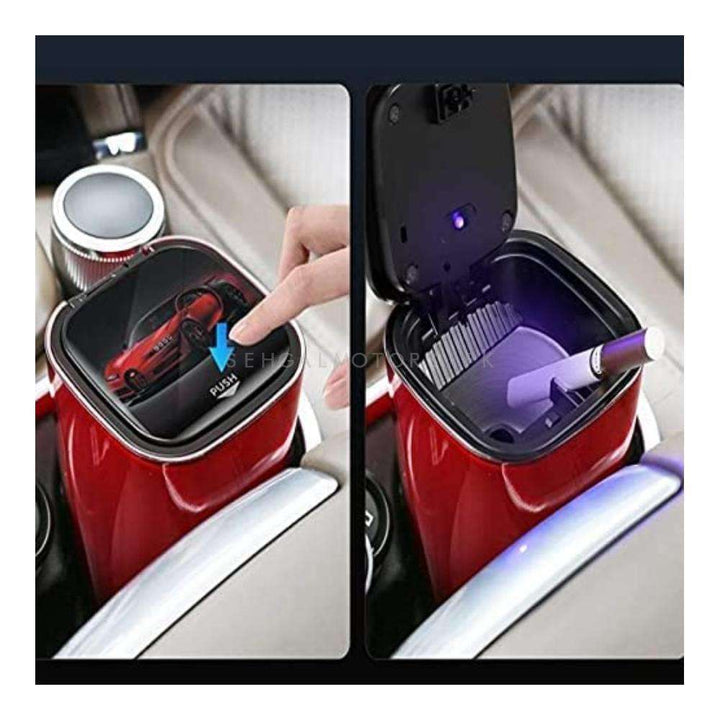 Car Ashtray Smokeless Vehicle Ashtray Multi Color - Stainless With Lid Auto LED Light Indicator SehgalMotors.pk
