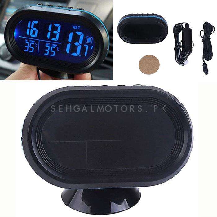 Car Digital LED Display Clock with Volt and Temperature Gauge With Option to Change Back lit Color - Random Color Blue/Green/Red SehgalMotors.pk