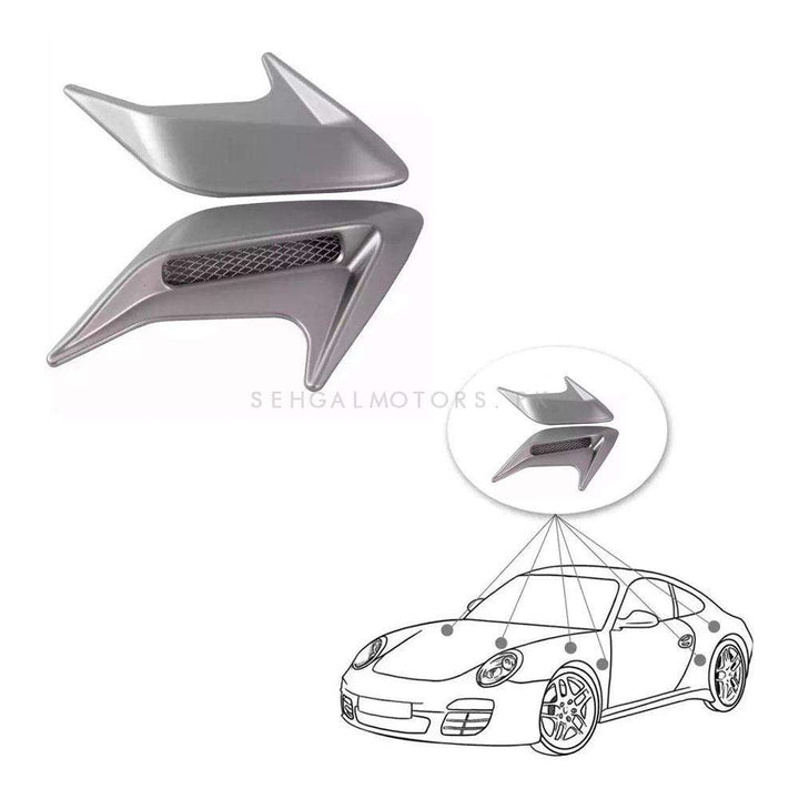 Car Fender Air Flow Silver - Pair - Car Auto Side Vent Air Flow Fender | Intake Sticker | Car Simulation Side Vents Decorative SehgalMotors.pk
