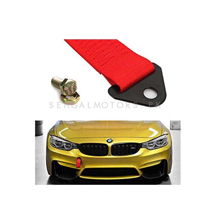 Car Front Bumper Strap Tow Hook - Red - Towing Hook Assist | JDM Modification Products | Random Logo SehgalMotors.pk