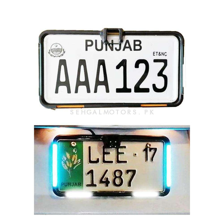 Car Number Plate License Frame with LED Neon Light and Camera Option Pair - Black SehgalMotors.pk