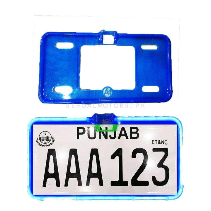 Car Number Plate License Frame with LED Neon Light and Camera Option Pair - Blue SehgalMotors.pk