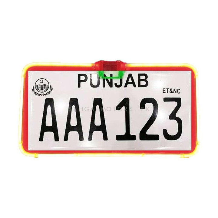 Car Number Plate License Frame with LED Neon Light and Camera Option Pair Transparent - Red SehgalMotors.pk