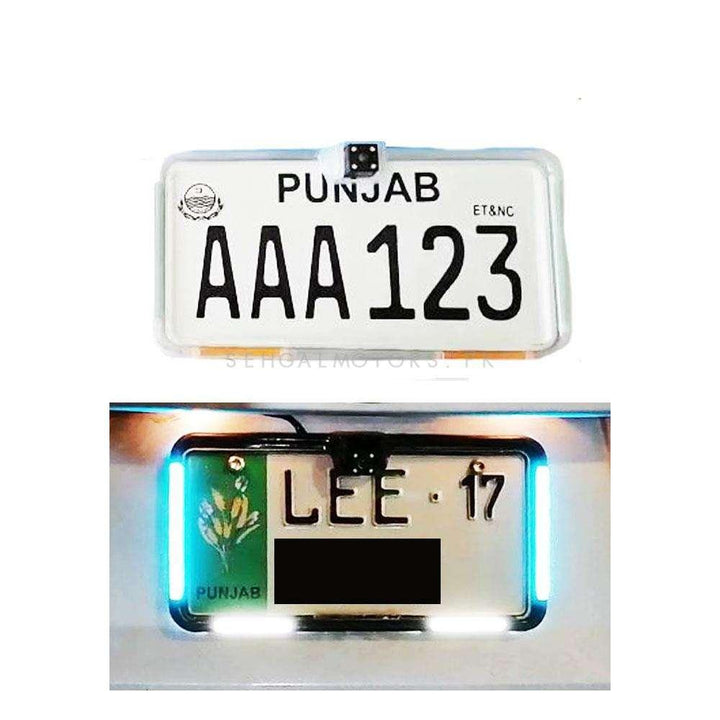 Car Number Plate License Frame with LED Neon Light and Camera Option Pair - Transparent SehgalMotors.pk