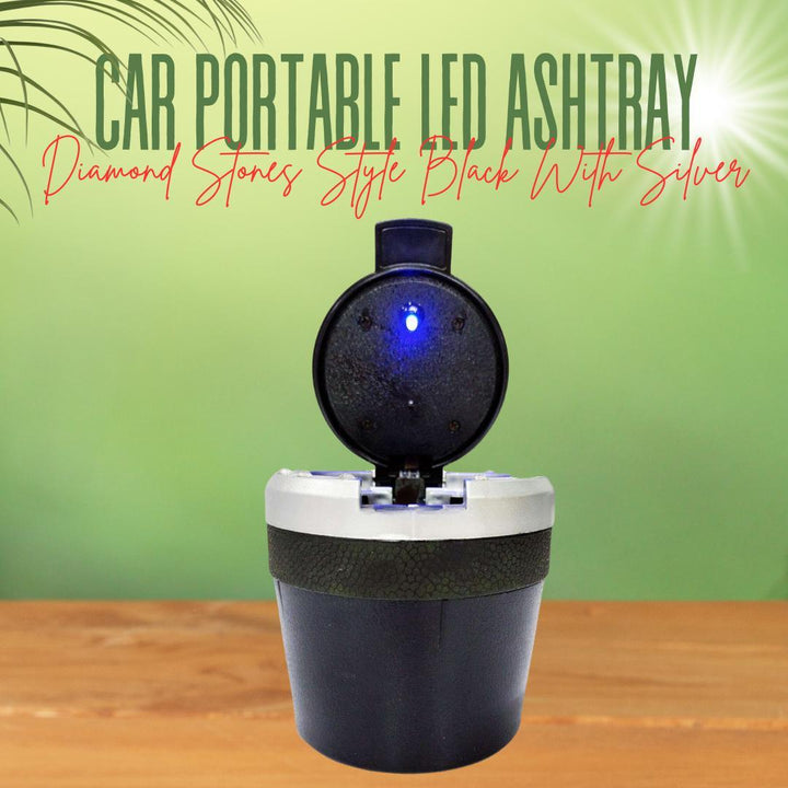 Car Portable LED Ashtray Diamond Stones Style Black With Silver SehgalMotors.pk