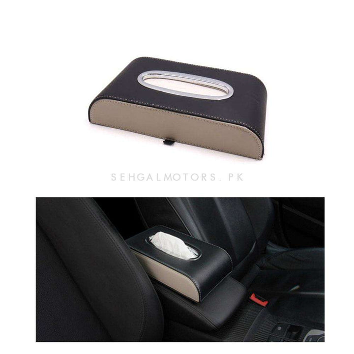 Car Tissue Holder Case Box Black and Beige with White Stitch SehgalMotors.pk