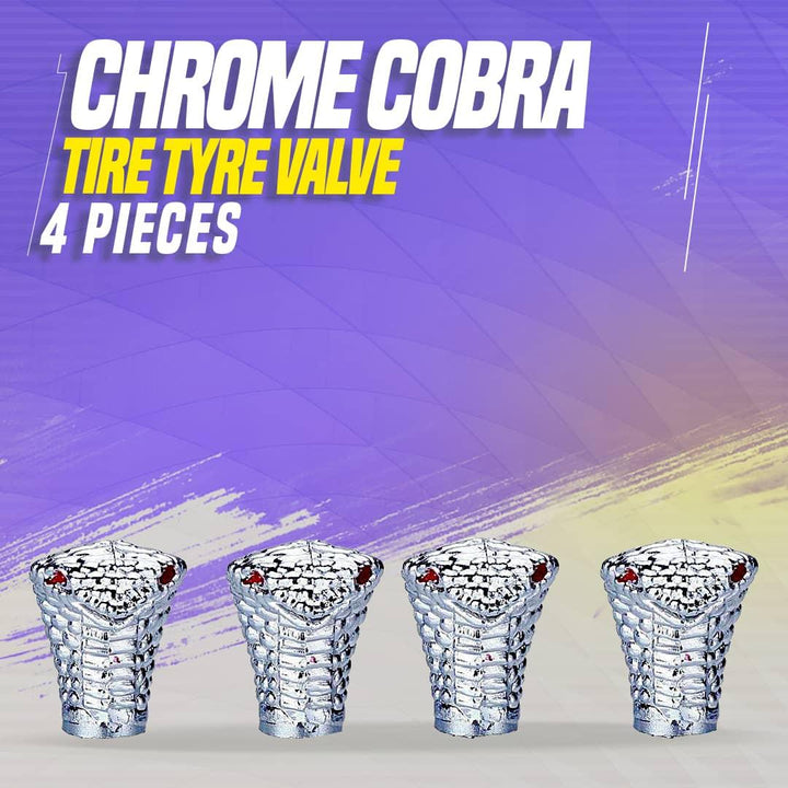 Chrome Cobra Tire Tyre Valve - 4 pieces - High Quality Aluminum Tyre Valve Caps | Wheel Tire Covered Protector Dust Cover SehgalMotors.pk