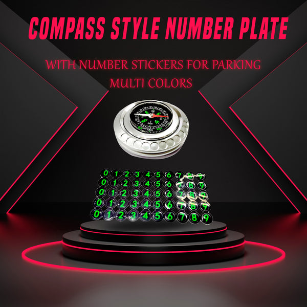 Compass Style Number Plate With Number Stickers For Parking - Multi Colors SehgalMotors.pk