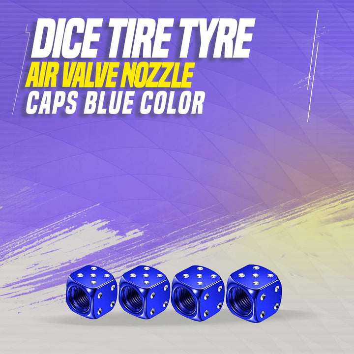 Dice Tire Tyre Air Valve Nozzle Caps Blue Color - High Quality Aluminum Tyre Valve Caps | Wheel Tire Covered Protector Dust Cover SehgalMotors.pk