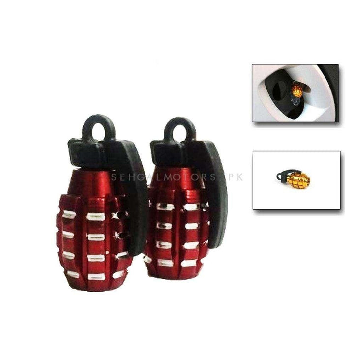 Grenade Tire Tyre Air Valve Nozzle Caps - Red 2 PC - High Quality Aluminum Tyre Valve Caps | Wheel Tire Covered Protector Dust Cover SehgalMotors.pk