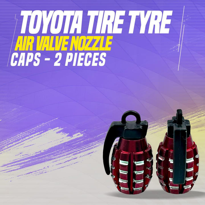 Grenade Tire Tyre Air Valve Nozzle Caps - Red 2 PC - High Quality Aluminum Tyre Valve Caps | Wheel Tire Covered Protector Dust Cover SehgalMotors.pk