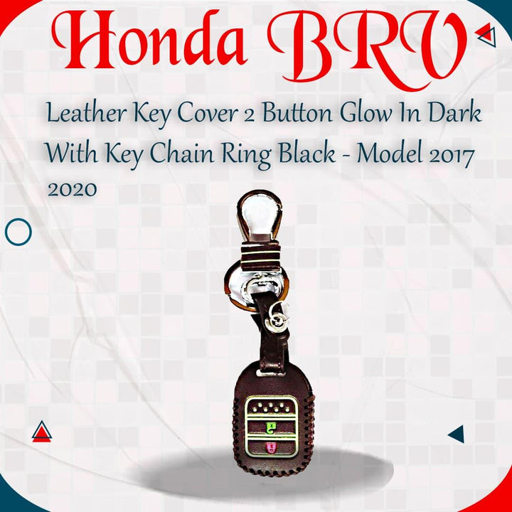 Honda BRV Leather Key Cover 2 Button Glow In Dark with Key Chain Ring Black - Model 2017 -2020 SehgalMotors.pk