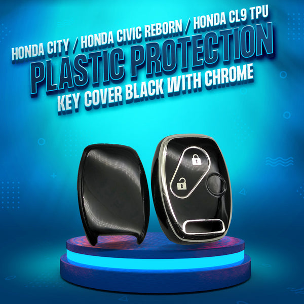 Honda City / Honda Civic Reborn / Honda CL9 TPU Plastic Protection Key Cover Black With Chrome 2 Buttons SehgalMotors.pk