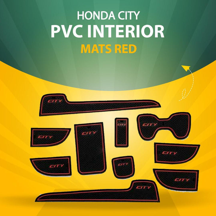 Honda City PVC Interior Mats Red - 2008-2014 - Car Door Groove Mat Interior Cup Door Pad Gate Slot Mat Stickers Accessories | SehgalMotors.pk