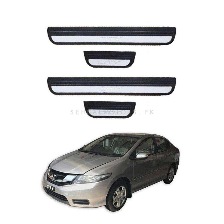 Honda City Rubber LED Door Sill Plates / Skuff LED Panels New Style Black With Chrome - Model 2009-2021 SehgalMotors.pk
