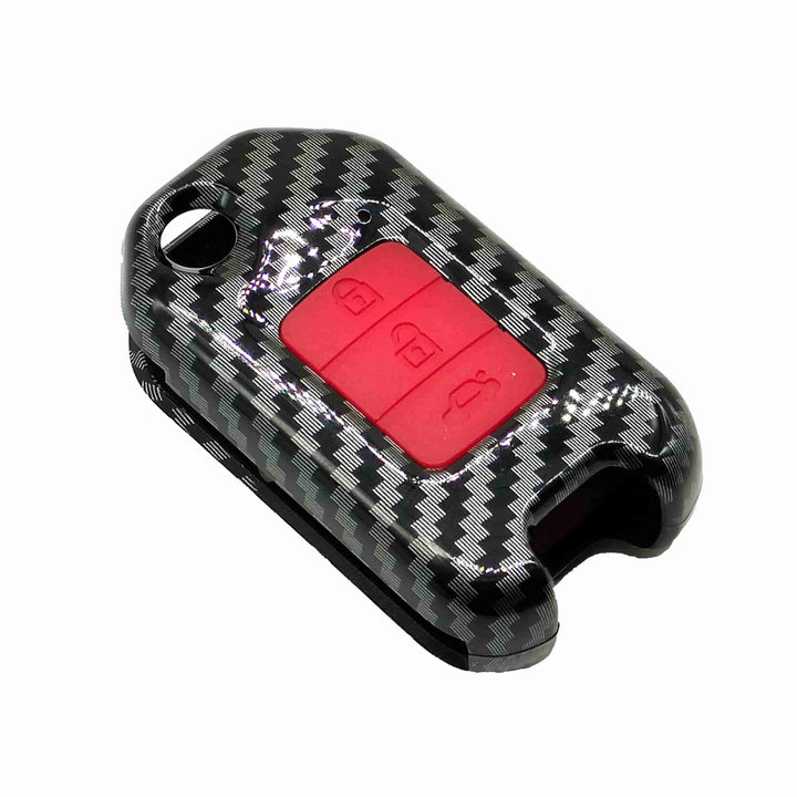 Honda Civic Jack Knife Plastic Protection Key Cover Carbon Fiber With Red PVC 3 Buttons - Model 2014-2016 SehgalMotors.pk