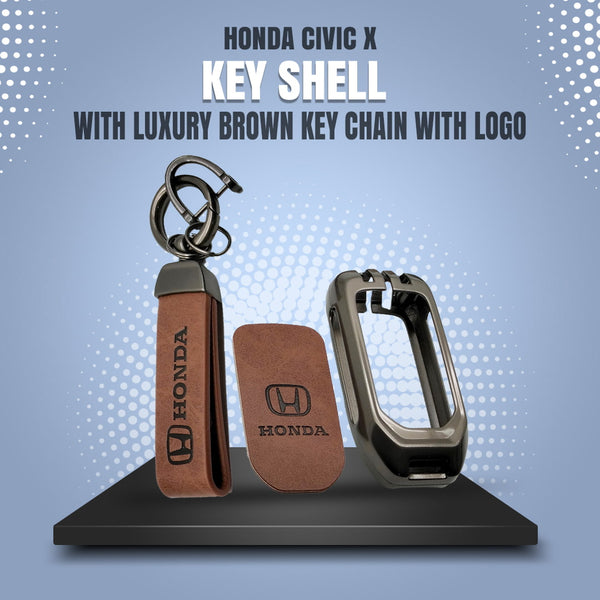 Honda Civic X Key Shell With Luxury Brown Key Chain With Logo SehgalMotors.pk