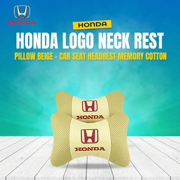 Honda Logo Neck Rest Pillow Beige - Car Seat Headrest Memory Cotton Soft Breathable Pillow Neck Support Cushion SehgalMotors.pk