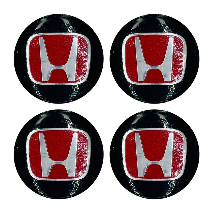Honda Wheel Cap Logo Red And Black With Chrome - 4 pieces - Center Hub Badge SehgalMotors.pk