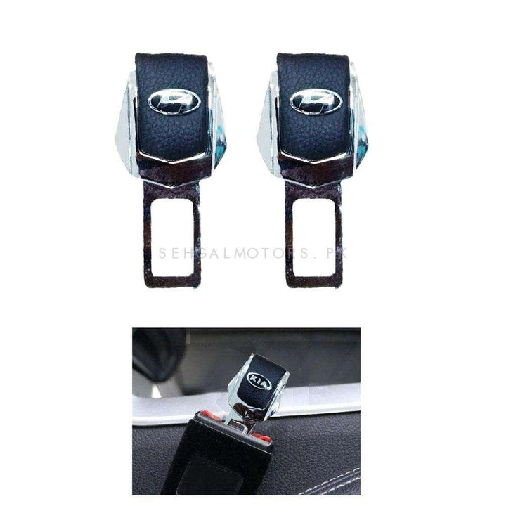Hyundai Leather Logo Seat Belt Clip Black Chrome Version 2 SehgalMotors.pk