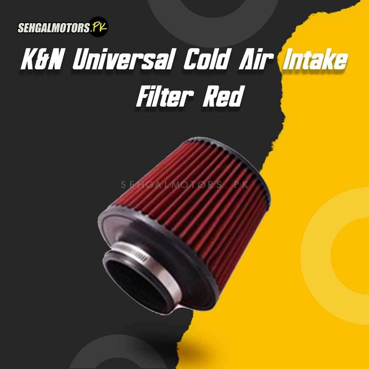 K&N Universal Cold Air Intake Filter - Red -  Universal Car Air Filter Vehicle Induction High Power Mesh | Auto Cold Air Hood Intake SehgalMotors.pk