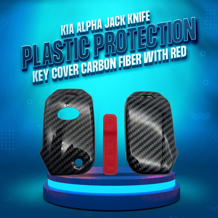 KIA Alpha Jack Knife Plastic Protection Key Cover Carbon Fiber With Red 4 Buttons - Model 2019 -2021 SehgalMotors.pk