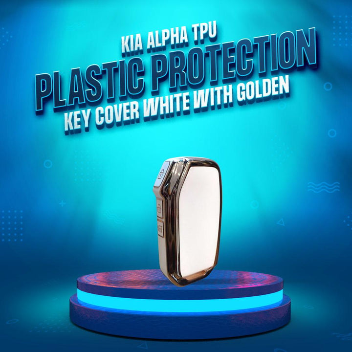 KIA Alpha TPU Plastic Protection Key Cover White With Golden 3 Buttons - Model 2021-2022 SehgalMotors.pk