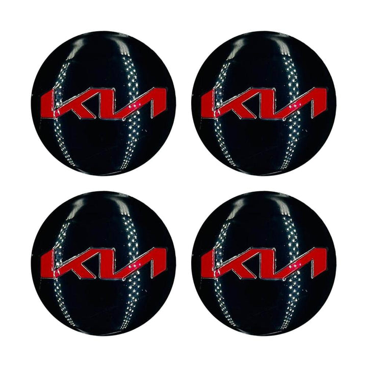 KIA Wheel Cap Logo Black With Red - 4 Pc - Center Hub Badge SehgalMotors.pk