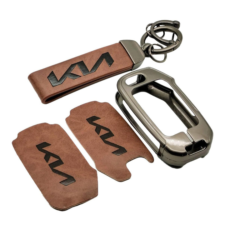 Kia Alpha Metal Key Shell with Brown Luxury Logo Key Chain Jack Knife SehgalMotors.pk