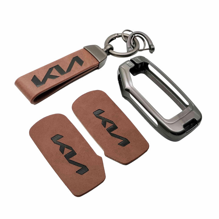 Kia Alpha Metal Key Shell with Brown Luxury Logo Key Chain Keyless SehgalMotors.pk